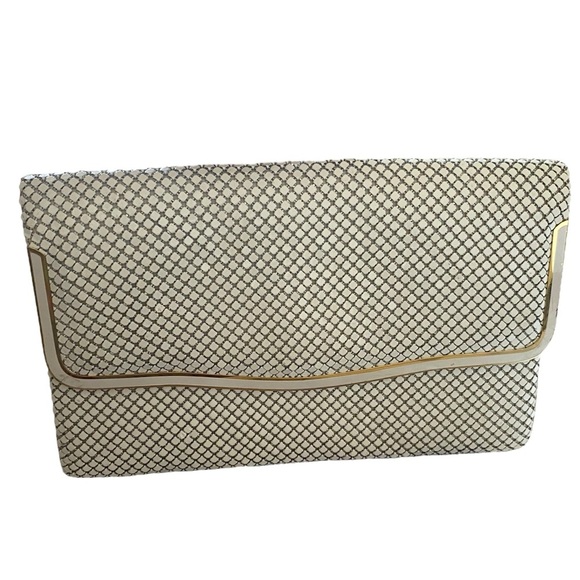 vintage Glomesh  chain mail Clutch white and gold - Picture 1 of 9
